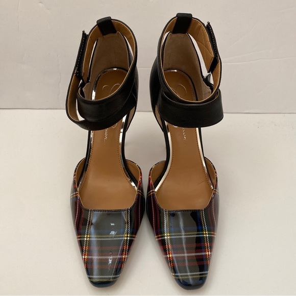 NWOB Jessica Simpson Patent Leather Striped Ankle Strap Heels - Size 8 1/2 - Picture 1 of 8